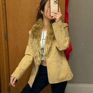 Colebrook leather suede collar fur jacket